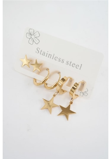 Kadın 316 L Paslanmaz Çelik Kararmaz 6'lı Küpe Seti S0040