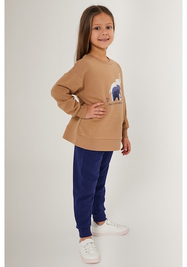 Rolypoly Never Let Go Your Dreams Kahverengi Kız Çocuk Eşofman Takımı Vizon