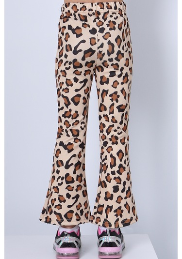 Kız Çocuk Tayt Leopar Ve Kalp Desenli İspanyol Paça C53 Sarı