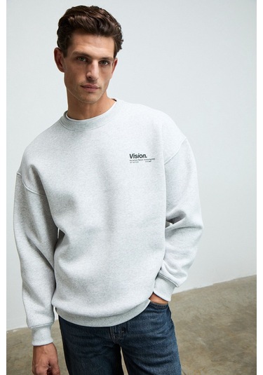 Grımelange Ernest Erkek Organik Pamuklu Yumuşacık Baskı Detaylı Bisiklet Yaka İçi Polarlı Grimelanj Grimelanj