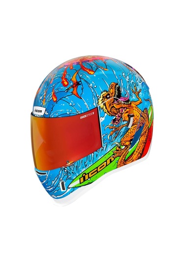 Icon Airform Dino Fury Mıps Kapalı Motosiklet Kaskı Mavi Yeşil Turuncu Mavi - Yeşil