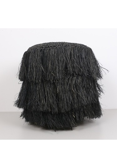 Rafya Saçaklı Siyah Puf 45x48 Cm Siyah