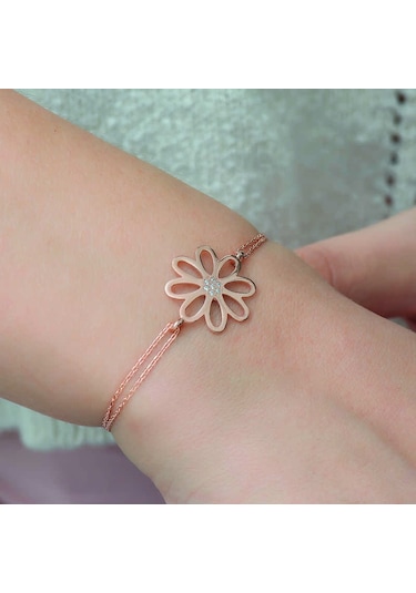 Gümüş Rose Çiçek Bileklik Gümüş - Rose