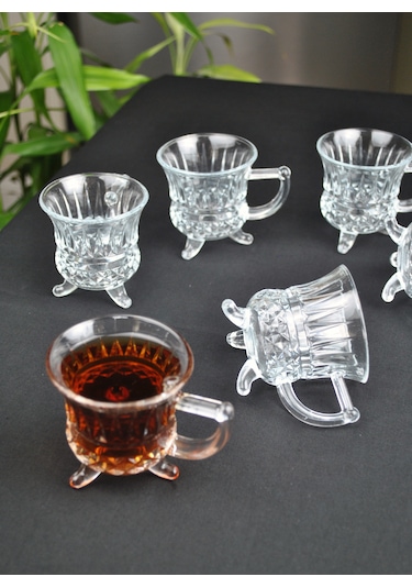 Ayaklı Cam Kulplu Çay Bardağı Ve Türk Kahvesi Fincanı Espresso Ba