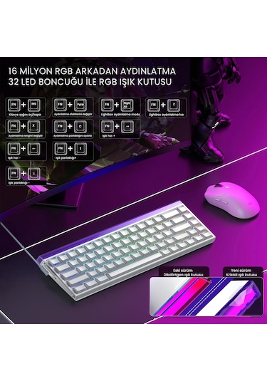 Aula Hero 68 He Manyetik Klavye Rapid Trigger Jade King Switch 8000hz Rgb Neon Tkl Hot Swap Oyuncu Klavyesi Beyaz