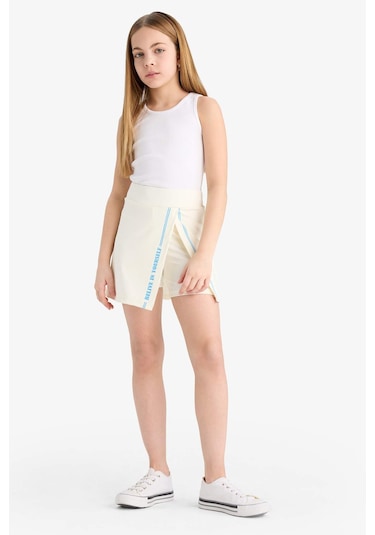 DeFacto Kız Çocuk Baskılı Şort Etek E1117A825SMER133 Ekru