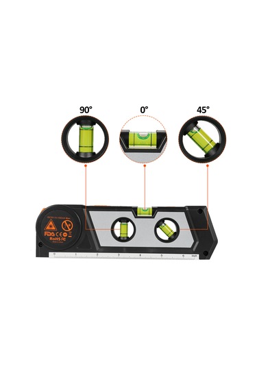 Vkemall 3m Metre İle 3 Modlu Lazer Seviye Aleti - 0 ,45 ,90 Balon Seviyesi, Işık Çizgi Ve Ölçüm Fonksiyonu, Abs Malzeme, Pm1001 Siyah Pil Dahil