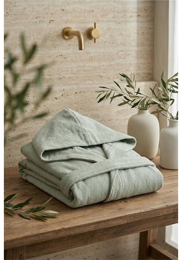 Soft Comfort Lacost Örgü Unisex Kapüşonlu Bornoz Yeşil