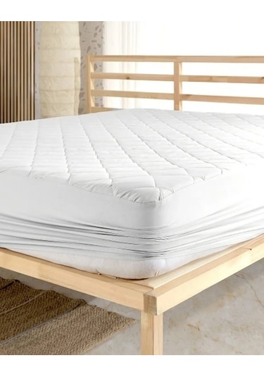 Kapitone Fitted Çift Kişilik Pamuklu Yatak Koruyucu Alez Beyaz