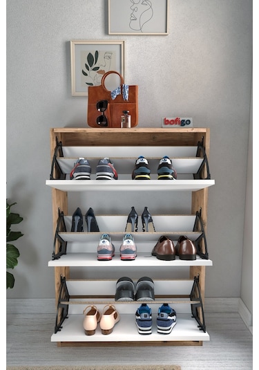 Bofigo Düşer Kapak Ayakkabılık Kayar Raflı Ayakkabılık 3 Bölmeli Ayakkabılık Melek Çam-Beyaz Bofigo Düşer Kapak Ayakkabılık Kayar Raflı Ayakkabılık 3 Bölmeli Ayakkabılık Melek Çam-Beyaz