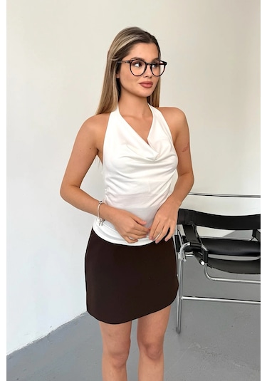 Giysa Kadın Degaje Yaka Kolsuz Basic Bluz Beyaz - 25y 2450 Beyaz