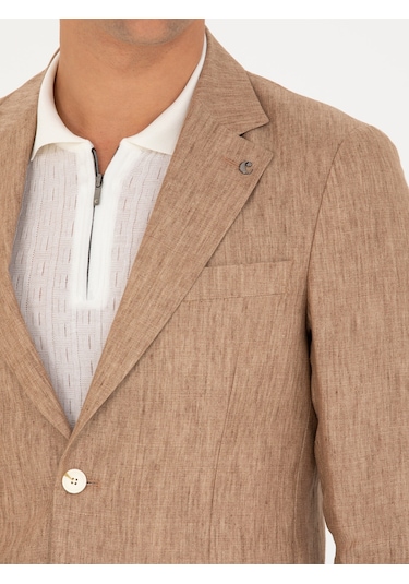 Cacharel Kahverengi Slim Fit %100 Keten Ceket