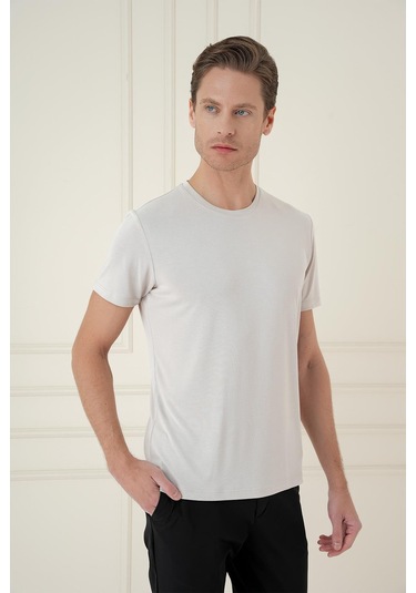 Comfort Fit Bisiklet Yaka Modal Kısa Kol Casual Taş Tişört Ts 895 Taş