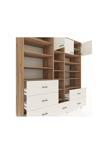 Kronos Dolap 17 Raflı 6 Çekmeceli 3 Kapaklı 220x59x243 Çam-aytaşı/aytaşı Aytası/aytası