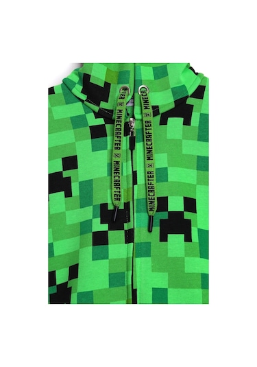 Minecraft Creeper Desenli Fermuarlı Unisex Çocuk Ceket 5 - 13 Yaş