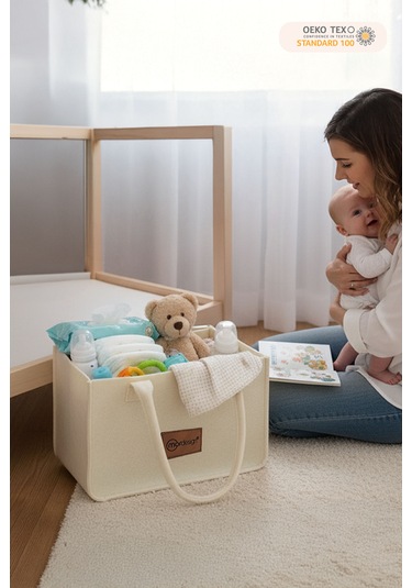 Mordesign Taşınabilir Keçe Çanta Yenidoğan Alt Açma, Kadın Çantası, Ev ve Seyahat Düzenleyici Organizer Bej