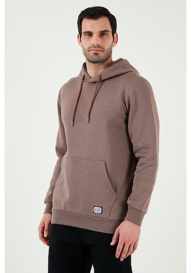 Buratti Regular Fit Kapüşonlu Kanguru Cepli Içi Tüylü Yumuşak Şardonlu Erkek Sweat 5905281 Toprak