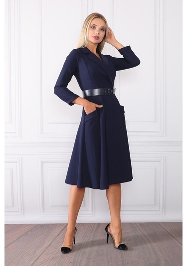 E.T.'S Element'S Kadın Kruvaze Yaka Elbise Lacivert