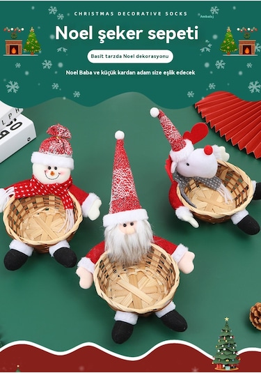 Noel Bebek Bambu Sepeti Süs Şeker Sepeti 23 19-geyik Tarzı