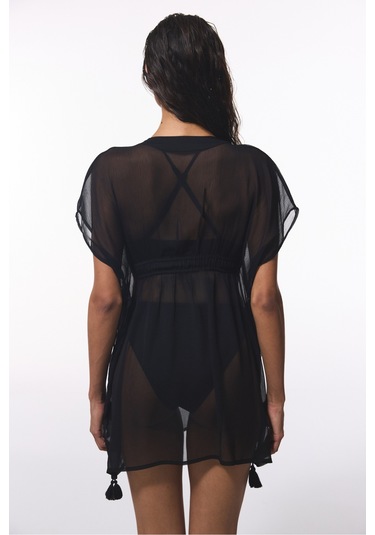 Penti Siyah Basic Şifon V Yaka Mini Kaftan Siyah