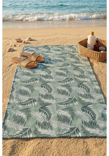 Modern Botanik Yeşil Plaj Havlusu 70 X 150 Cm Yeşil - Yeşil