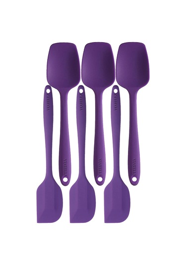 Silikon Kaşık Spatula Seti 6lı Yanmaz Yapışmaz Çizmez Mor27cm