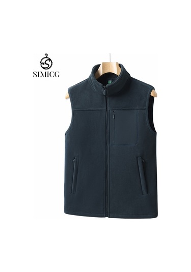 Kalınlaştırılmış Polar Dik Yaka Hırka Kolsuz Yelek Ceket Koyu Yeşil