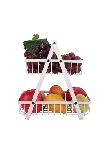 Wezone Beyaz Çift Katlı Katlanabilir Demir Sepet - Mutfak Organizer, Meyve Depolama Ve Ev Gereçleri Konteyneri Kc-sgl861 Beyaz