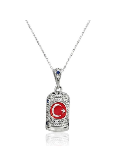 925 Ayar Gümüş Ay Yıldız Cevşen Bayan Kolye Gri
