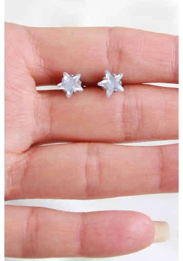 Niki Aksesuar Zirkon Yıldız Taşlı Çelik Büyük Boy Ve Küçük Boy Küpe Set Gümüş