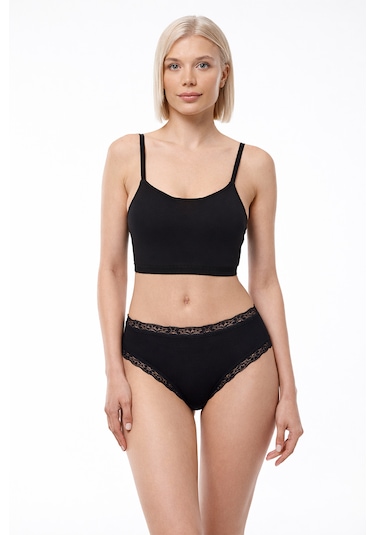 Malabadi Kadın 3'lü Paket Ultra Yumuşak Micro Modal Dantelli Slip Külot 3m700 Siyah