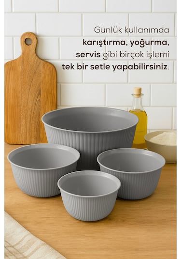 4'lü Mega Boy Plastik Karıştırma Ve Saklama Kase Seti 1l, 2l, 3l, 5l Gri Gri