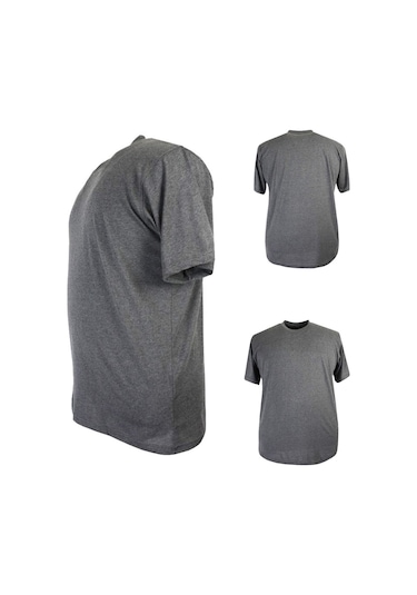 Erkek 72 Kilo-200 Kilo Arası İçin Uygun Bisiklet Yaka Düz Tişört Antrasit