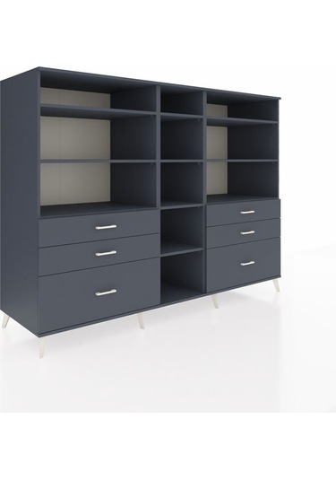Kronos Dolap 10 Raflı 6 Çekmeceli 220x59x163 Antrasit-antrasit Antrasit-antrasit