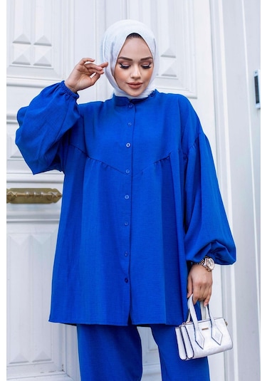 Balon Kol Tesettür İndigo Takım I Ndigo