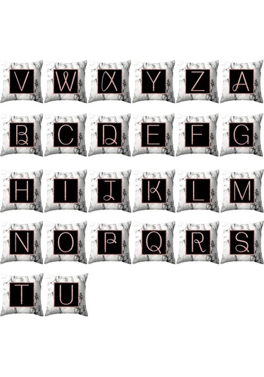 Flybuy Mermer İngilizce Alfabe Şeftali Kılıfı Yastık, 44x44 Cm, 87g, Ev Dekorasyonu, Yumuşak Ve Rahat, Kullanışlı, 26 Renk Seçeneği Diğer