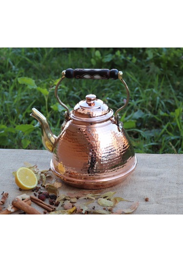 Tekli Dövmeli Ihlamur Bakır Çaydanlık 3 Lt Bakır