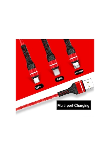 Symbee 1.2 Metre Sarı 3a Hızlı Şarj Kablosu - Lightning, Type-c Ve Micro Usb Uçları İle Çok Fonksiyonlu Usb Kablosu