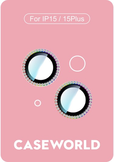 İphone 15 Plus Uyumlu Caseworld Alloy Sparkling Diamond Serisi Taşlı Lens Koruyucu Colorful