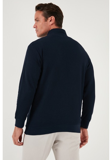 Buratti Pamuklu Regular Fit Yarım Fermuarlı Dik Yaka Erkek Sweat 5905716 Koyu Lacivert