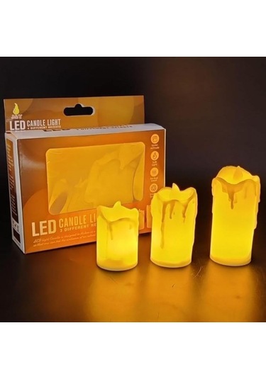 Buffer 3 Lü Pilli Dekoratif Led Mum Işıkları Gerçek Alev Efektli Krem