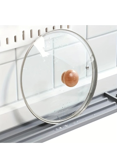 Maxaccess Gri Mutfak Düzenleyici Kaymaz Saklama Paspası Çok Amaçlı Kapak Kaşık Kurutucu Gri