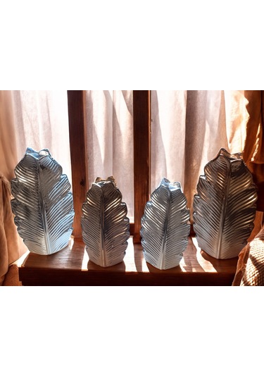 23cm Ve 19cmlik Kırılmaz Polyester,2 Lü Yaprak Desenli Biblo Vazo