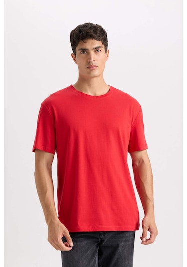 Defacto New Regular Fit Bisiklet Yaka Basic Düz Kısa Kollu Tişört - Kırmızı E1091AXNSRD70