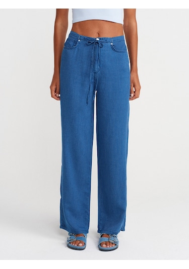 Dilvin 72022 Çizgili Lyocell Denim Pantolon-lacivert Lacivert