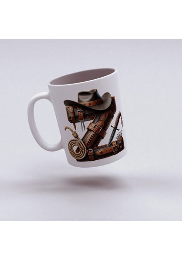 Z Harfi Kovboy Temalı Bardak 330 Ml İsim / Harf Kişiye Özel Hediye - Vahşi Batı Konsept Beyaz