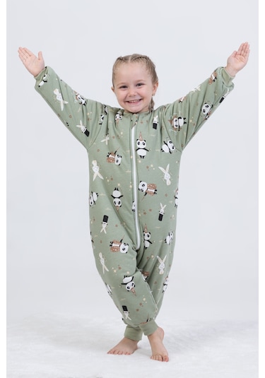Kız Erkek Çocuk Kalın Elyaf Dolgulu 2.5 Tog Desenli Uyku Tulumu-yeşil Yeşil
