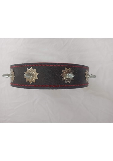 Kozaklı Deri Çivili Dikenli Süslü Köpek Tasması Kırmızı 65 x 4 CM