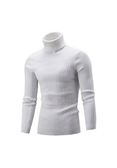 Beyaz Erkek Rahat İnce Balıkçı Yaka Kazak Sıcak Uzun Kollu Üstleri Triko Artı Boyutu Sıcak Slimbase Takım Elbise Sıcak Tutmak Giysiler Uzun Üst Beyaz