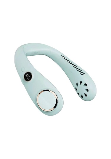 Yunboo Taşınabilir Şarjlı Boyun Fanı - 3 Hızlı Ayarlı, 360 Esinti, Led Ekran, Yeşil Açık Yeşil Açık Yeşil